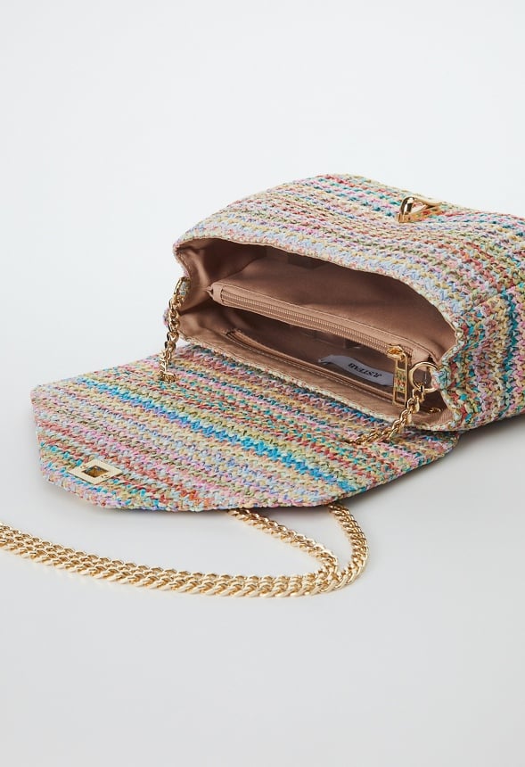 Raffia Crossbody With Flip Lock Closure Multi