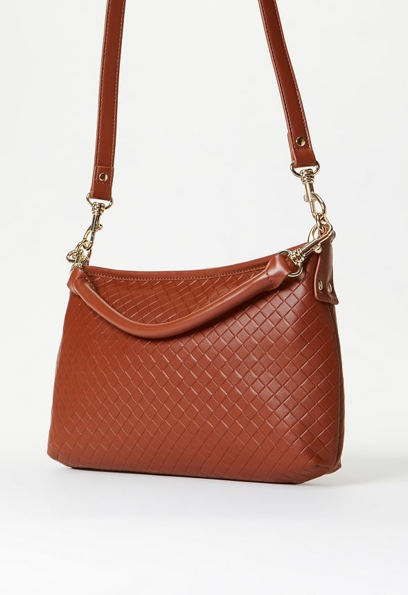 Woven Pouch Crossbody Leather Brown