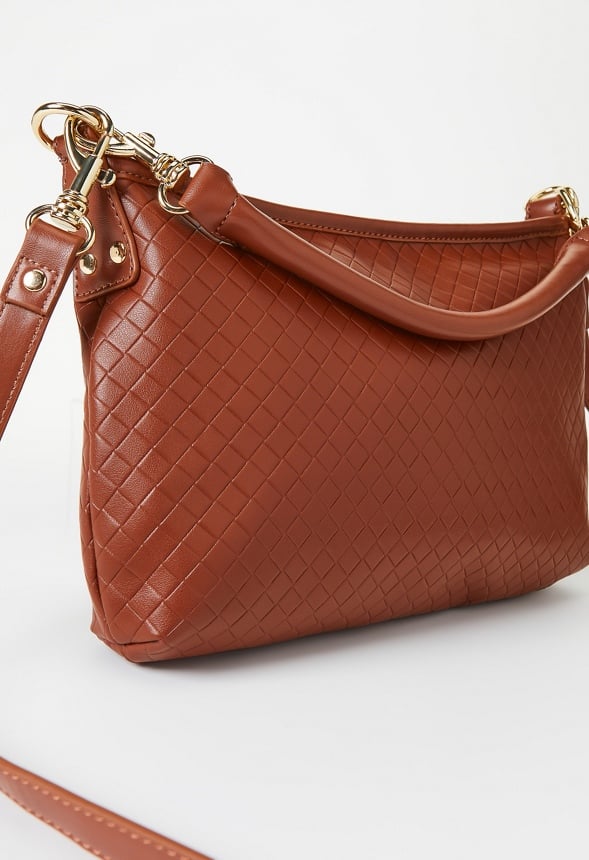 Woven Pouch Crossbody Leather Brown