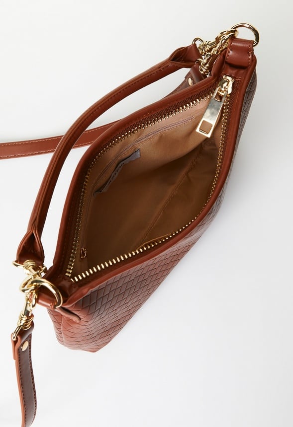 Woven Pouch Crossbody Leather Brown