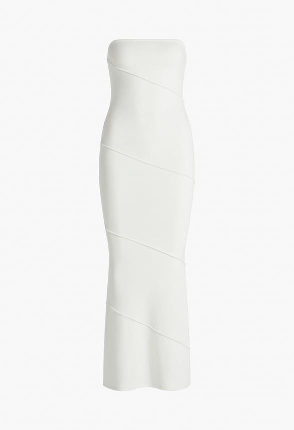 Tummy Tamer Strapless Midi Rib Dress Bright White
