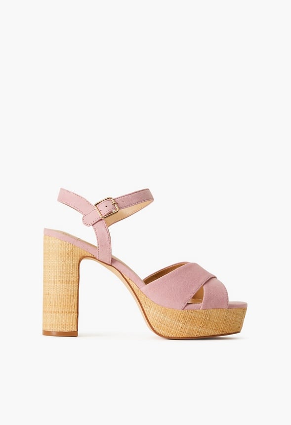 Tina Crossover Platform Sandal Cameo Pink Raffia