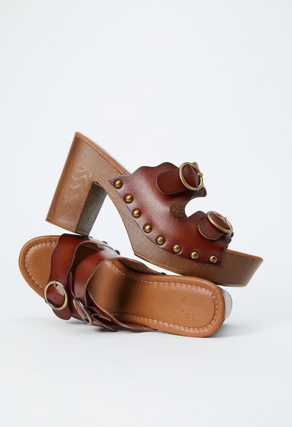 Kacie Studded Platform Sandal Leather Brown