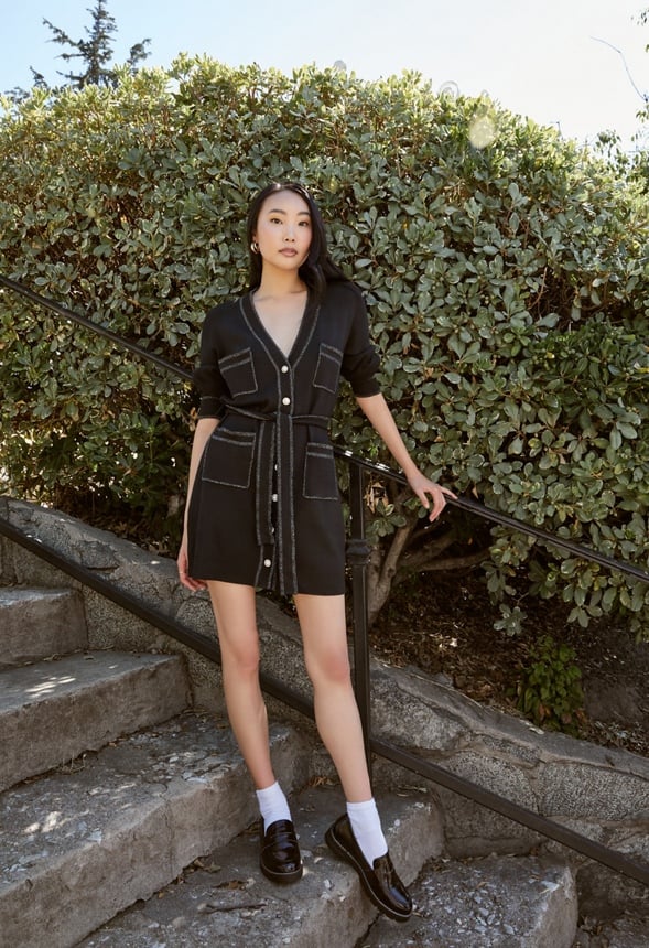 Cardigan Dress Black Caviar With Lurex