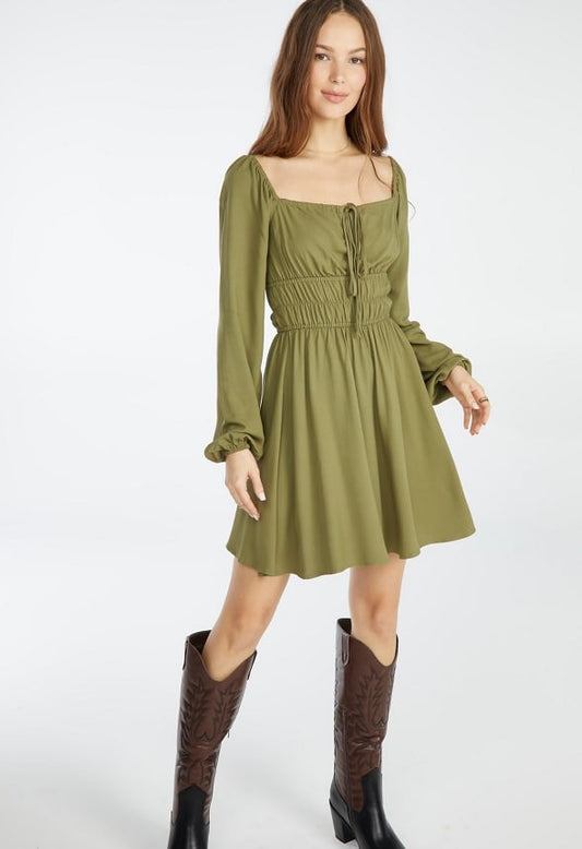 Fit And Flare Mini Dress Burnt Olive