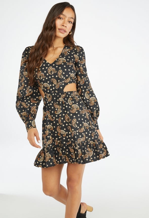 Cutout Fit And Flare Mini Dress Black Caviar Multi