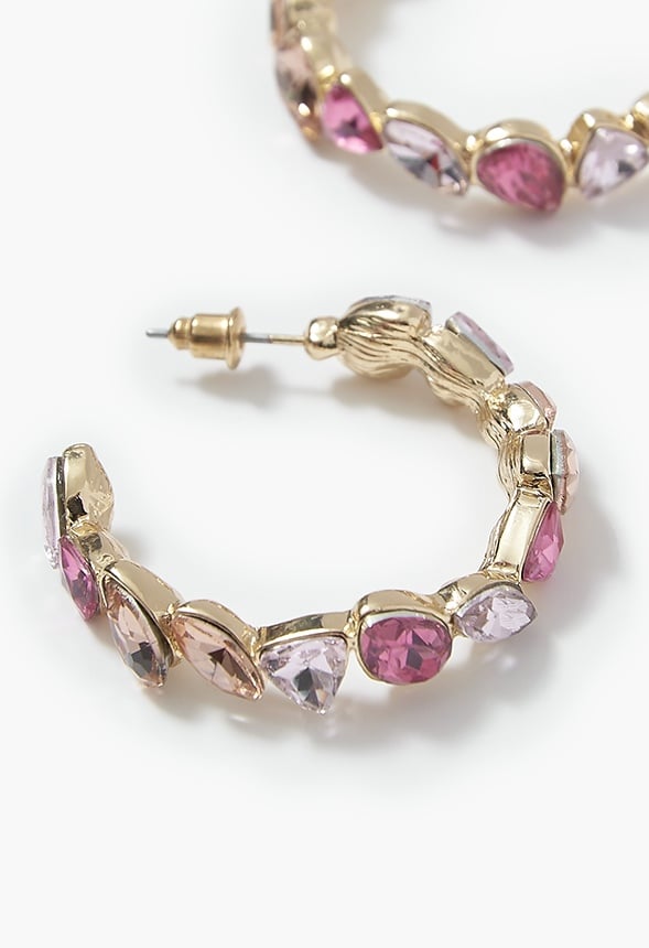 Dalia Pastel Mixed Glass Stone Hoop Earrings Pink/ Gold