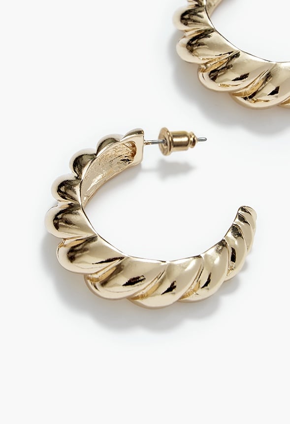 Liv Croissant Effect Cast Metal Hoop Earrings Gold
