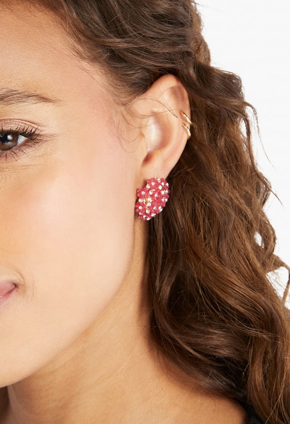 Cora Cluster Floral Stud Earrings Raspberry/ Gold