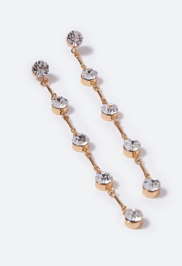 Ruby Spaced Crystal Strand Earrings Crystal/ Gold