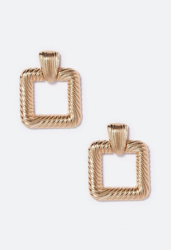 Piper Textured Square Door Knocker Earrings Gold