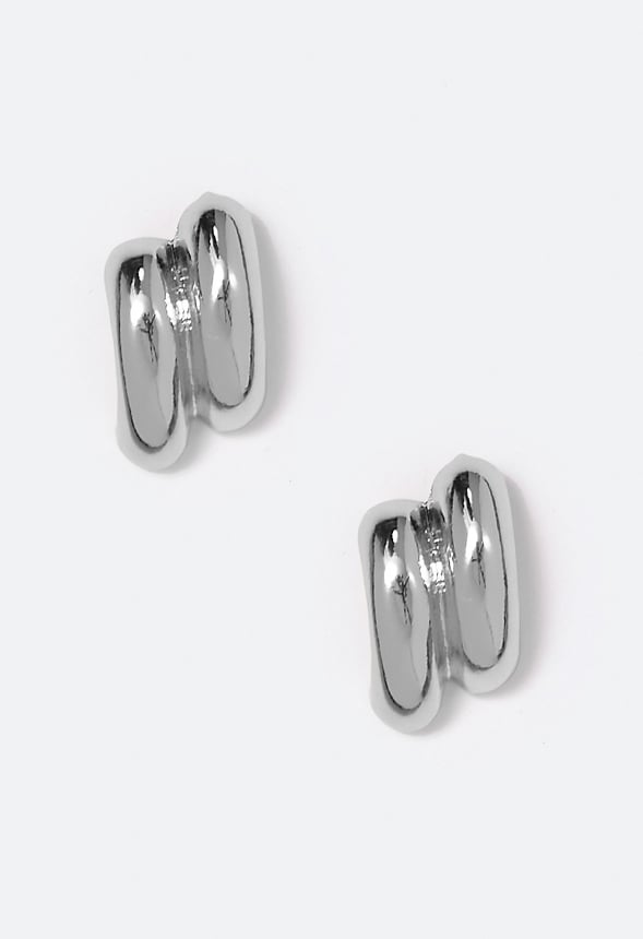 Fiona Double Tube Stud Earrings Silver