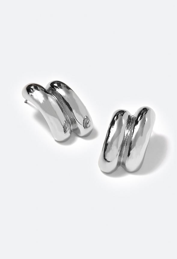 Fiona Double Tube Stud Earrings Silver