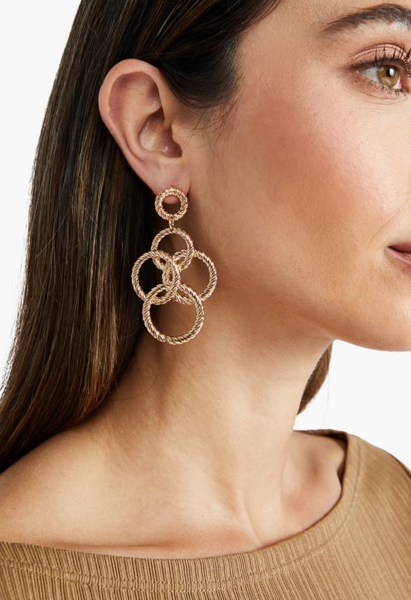 Karla Rope Effect Multi Ring Drop Earrings Gold