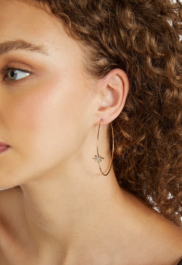 Diana Pave Celestial Motif Hoop Earrings Crystal/ Gold