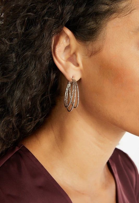 Vera Textured Triple Hoop Earrings Silver