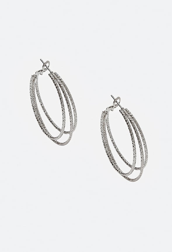 Vera Textured Triple Hoop Earrings Silver