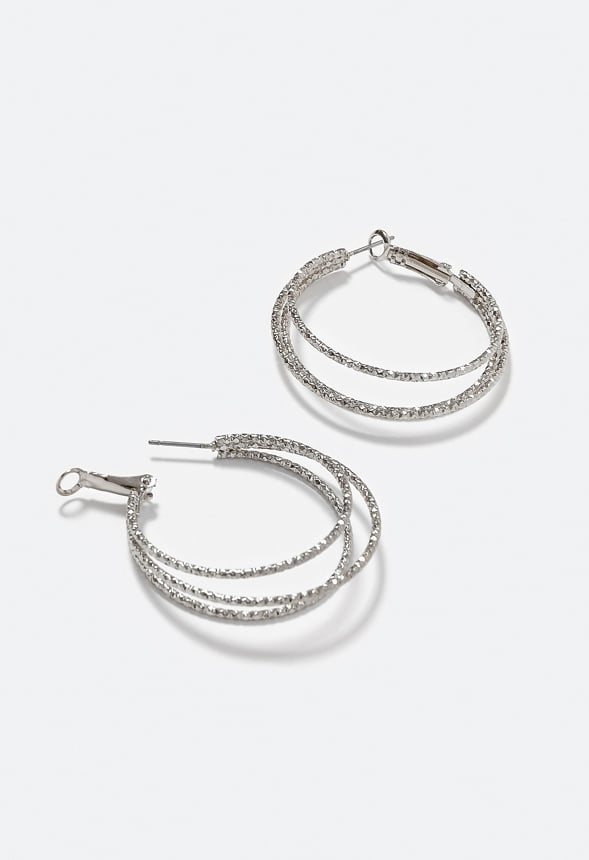 Vera Textured Triple Hoop Earrings Silver