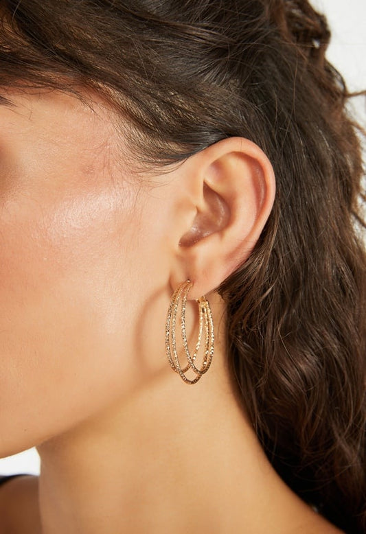 Vera Textured Triple Hoop Earrings Gold