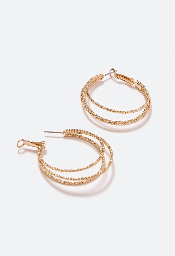 Vera Textured Triple Hoop Earrings Gold