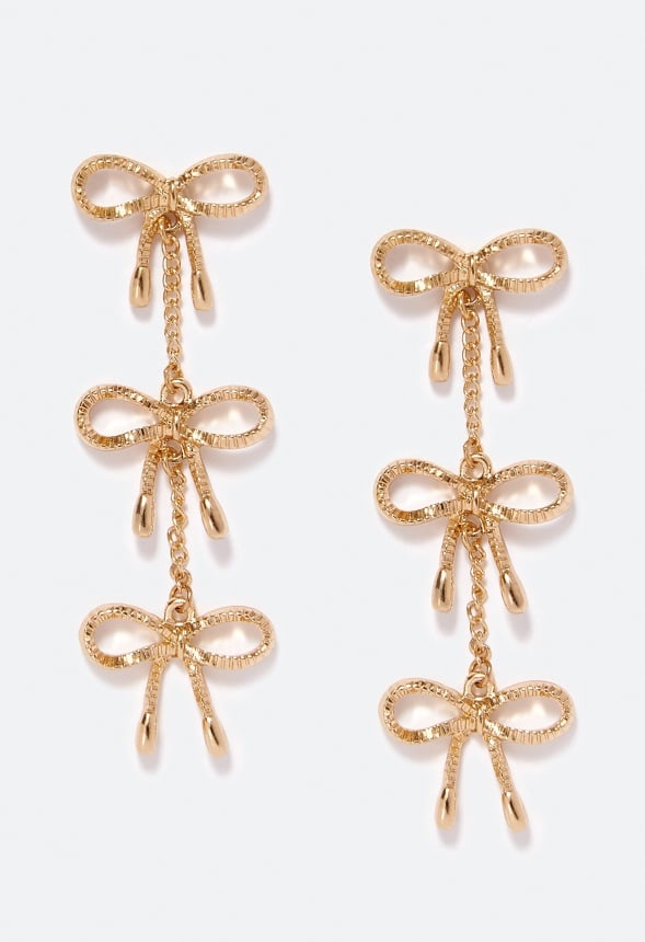 Willa Bow Detailed Strand Earrings Crystal/ Gold