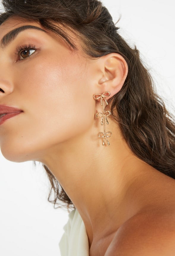 Willa Bow Detailed Strand Earrings Crystal/ Gold
