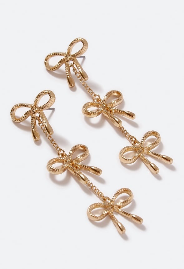 Willa Bow Detailed Strand Earrings Crystal/ Gold