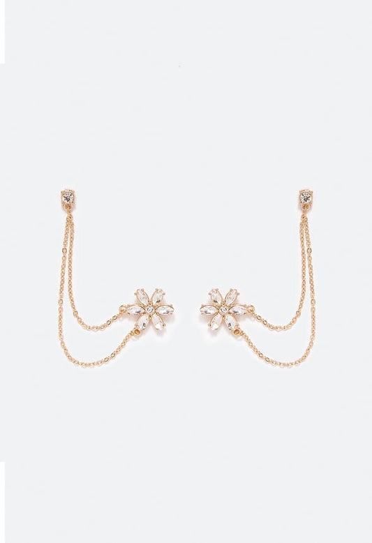 Kiera Linked Glass Flower Stud Crystal/ Gold