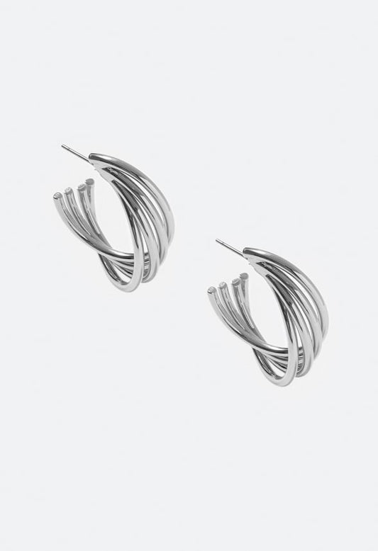 Azaria Smooth Twist Hoop Earrings Silver