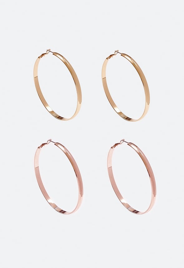 Raquel Oversized Fine Hoop Earrings Pack Gold/ Rosegold