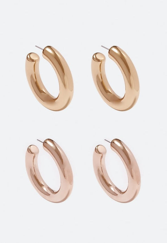 2-Pair Pack Magda Mixed Plating Hoop Earrings Gold/ Rosegold