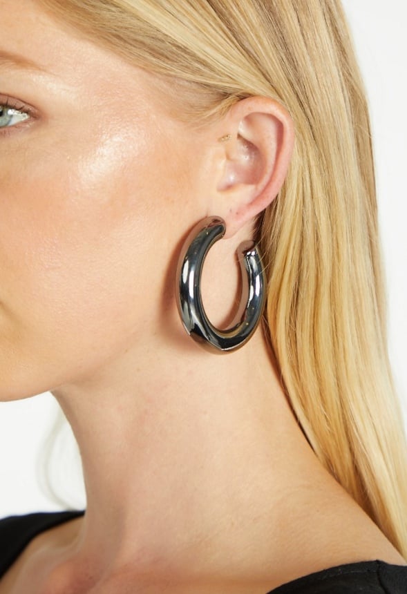 2-Pair Pack Magda Mixed Plating Hoop Earrings Silver/ Gunmetal