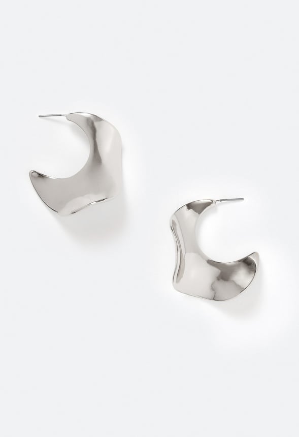 Lola Molten Metal Organic Shaped Hoops Silver