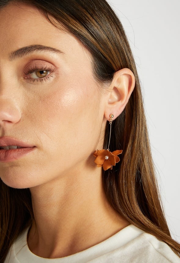 Xyla Colour Coated Petals Flowers Drop Earrings Brown/ Gold