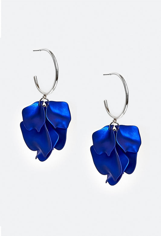 Xia Hoop Earrings With Powder Coated Petals Drops Cobalt/ Silver