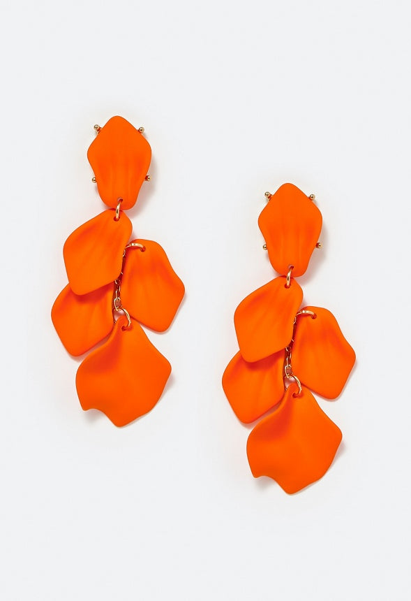 Rya Graduated Powder Coated Petals Dangle Earrings Orange/ Gold