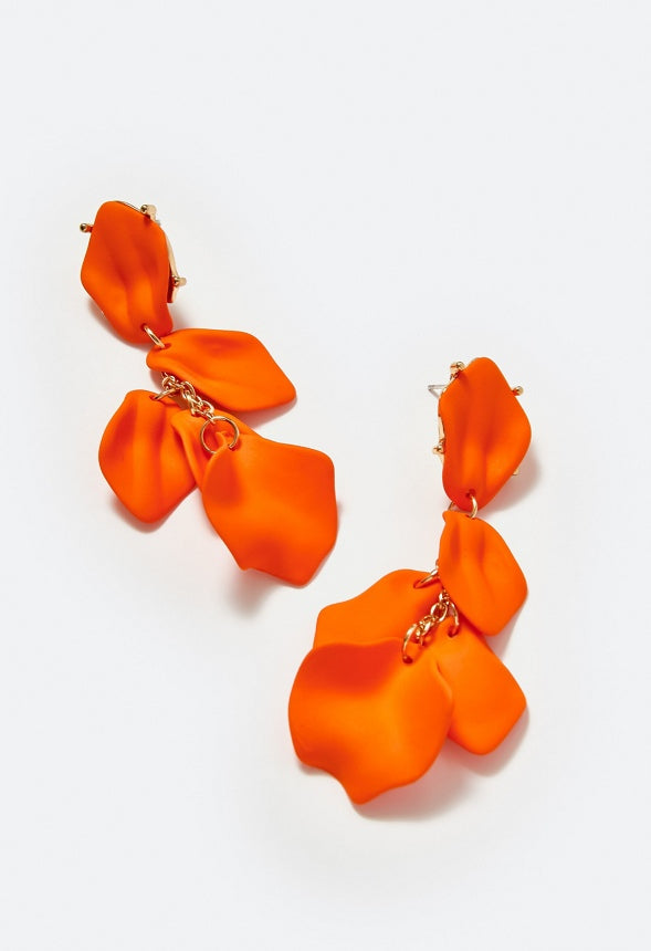 Rya Graduated Powder Coated Petals Dangle Earrings Orange/ Gold