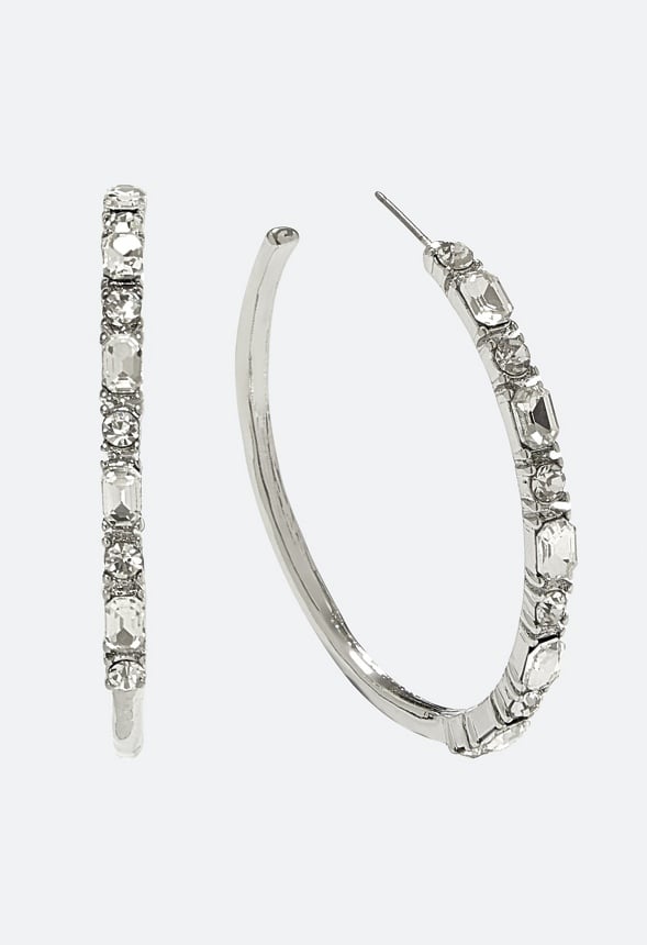 Fran Tonal Glass Stone Set Hoop Earrings Crystal/ Silver