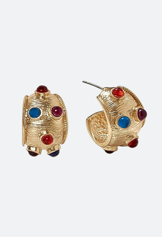Lottie Multi Colour Inlay Resin Stone Hoop Earrings Multi/ Gold