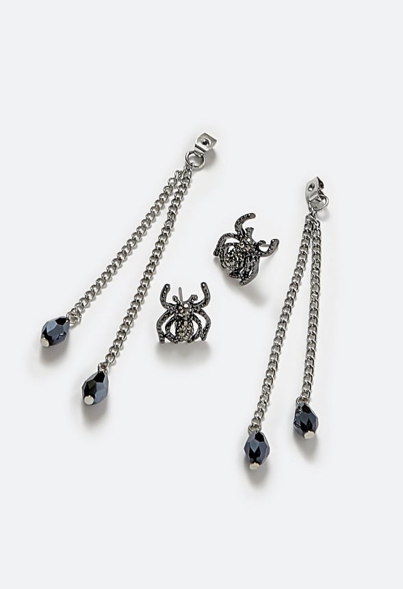Millie Halloween Spider Charms Dangle Earrings Silver