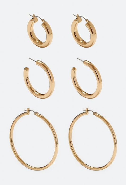 3-Pairs Sadie Mix Hoop Earrings Pack Gold