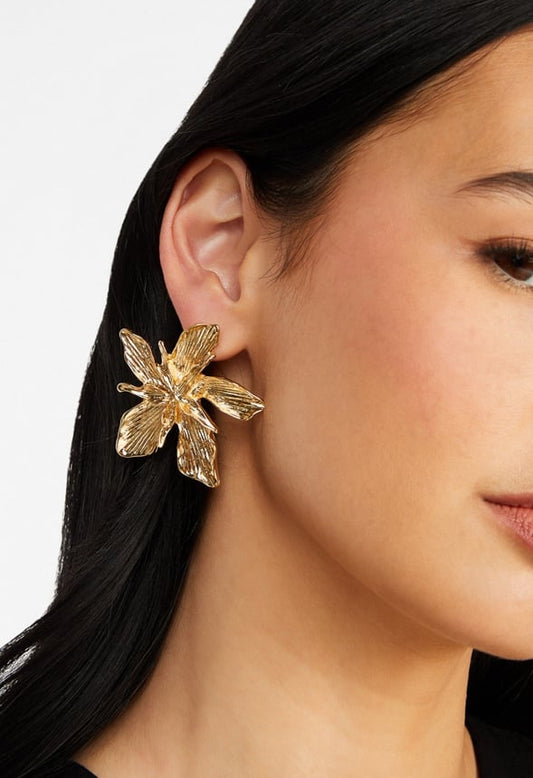 Hope Statement Metal Flower Stud Earrings Gold/ Gold
