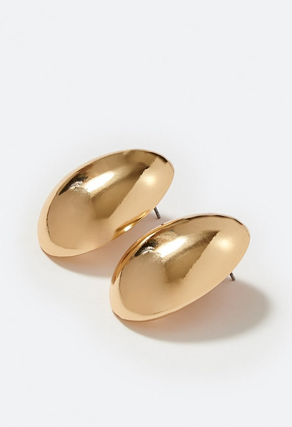 Sia Smooth Large Lightweight Oval Stud Earrings Gold