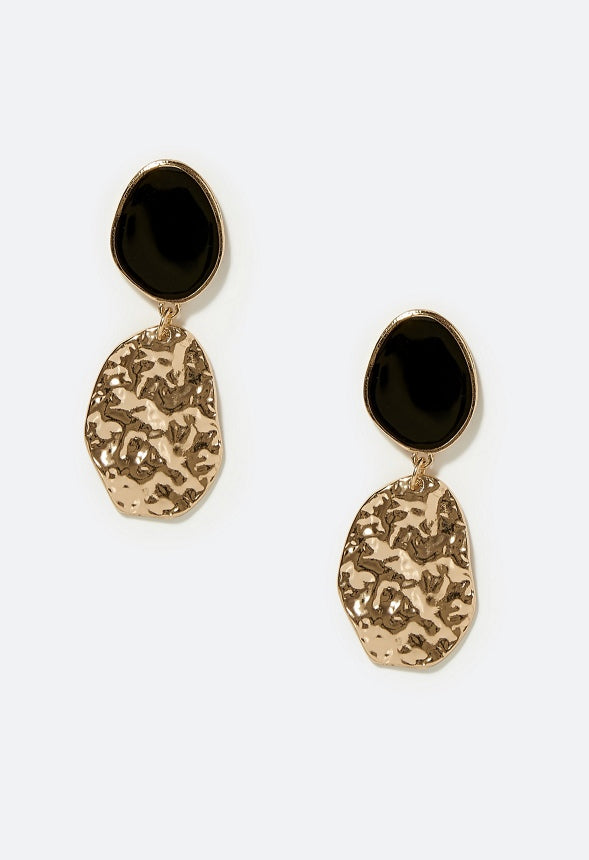 Aspyn Enamel and Hammered Metal Drop Earring Black/Gold Mix