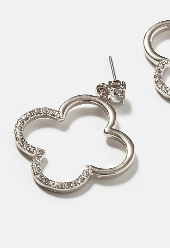 Carla Glass Stone Set Clover Shape Drop Earring Crystal/Silver