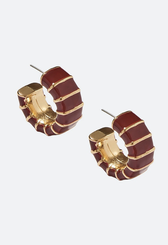 Etta Enamel Inlay Hoop Earrings Burgundy/Gold