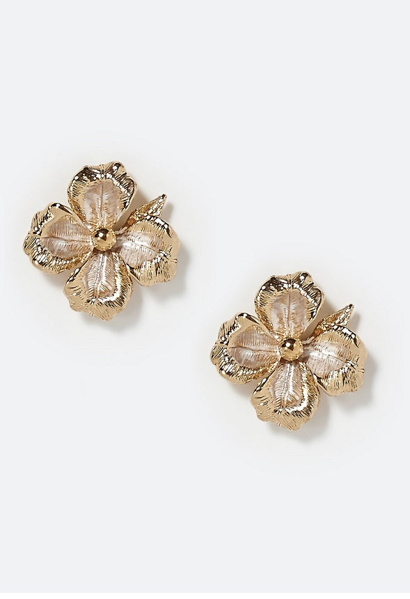 Micah Metal Flower Stud Earrings Cream/Gold
