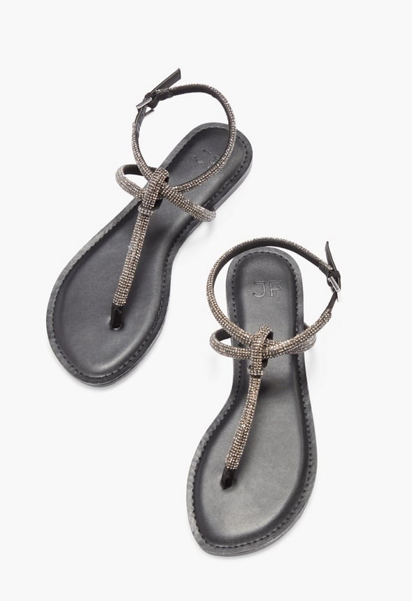 Ava Minimalist Flat Sandal Black Embellished