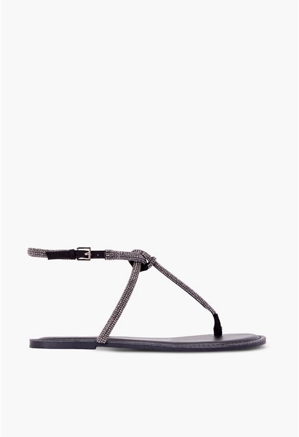 Ava Minimalist Flat Sandal Black Embellished