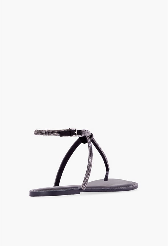 Ava Minimalist Flat Sandal Black Embellished